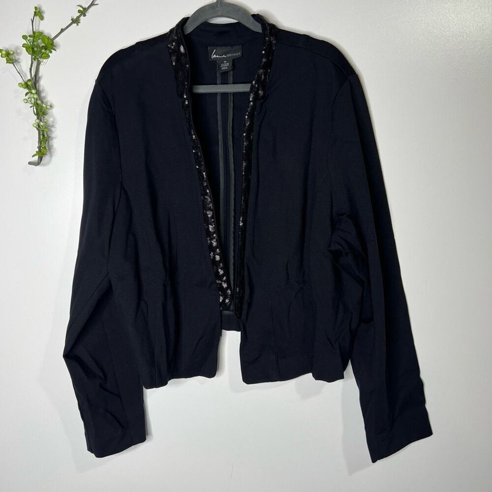 Lane Bryant Black Stretch Mandarin Collar Sequin Trim Dress Jacket